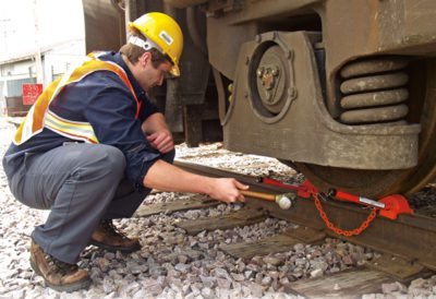 Aldon steel railroad wheel chock, freight railcar
