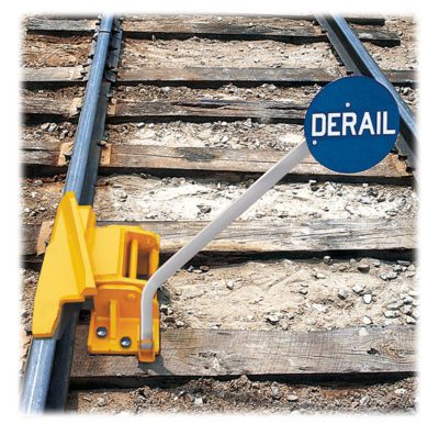 Item #: 4014-01 1-Way Hinged Railroad Derail (Left Throw) with Manual Lift Sign Holder