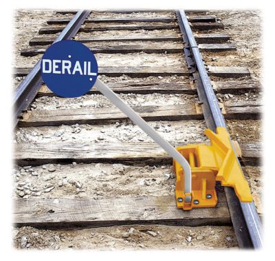 Two-Way Hinged Railroad Derail w/Manual Sign Holder (For Freight Cars)