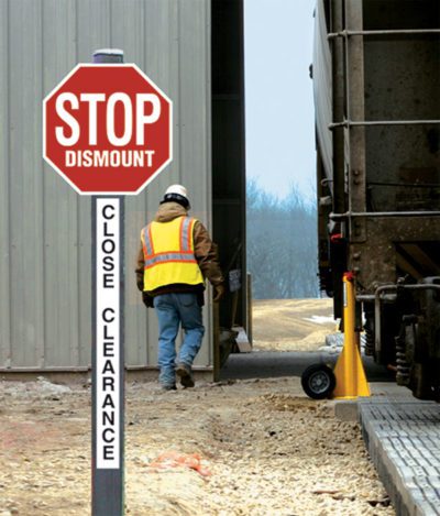 Aldon railroad stop dismount sign