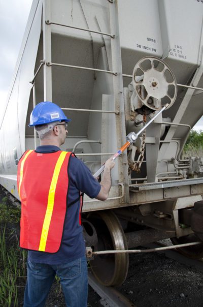 Aldon railroad brake stick tool safely operates railcar brake hand wheel wheels