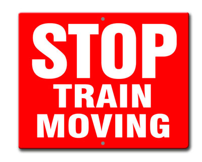 Aldon railroad OSHA red sign plate stop train moving