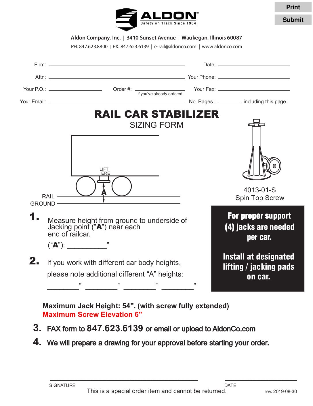 Railcar Stabilizer with Spin Top Screw