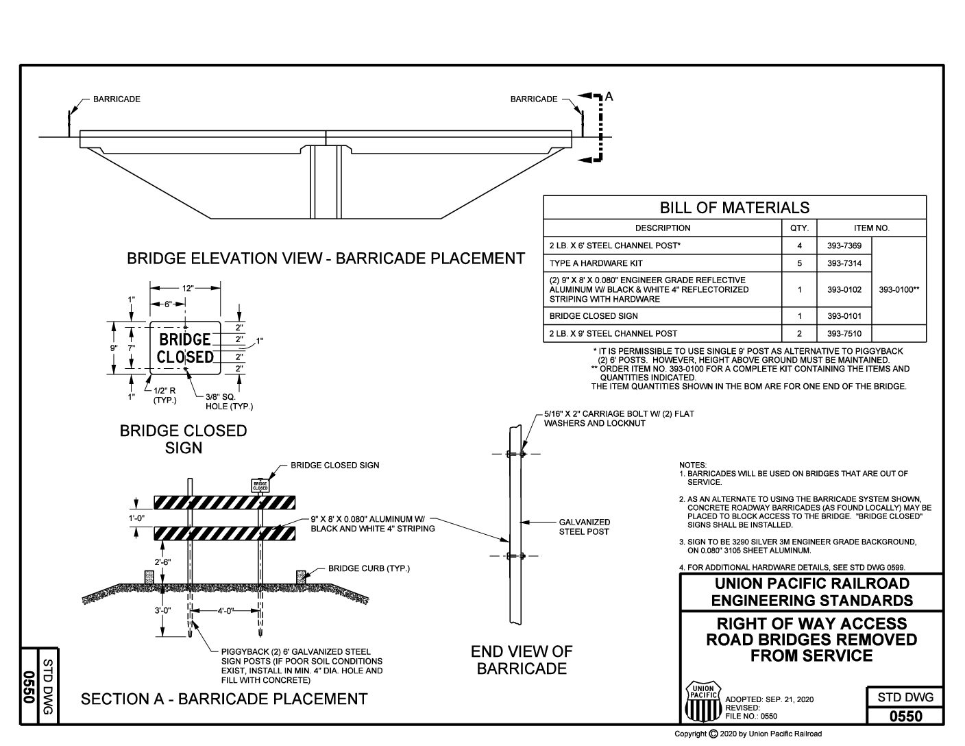 Bridge Closed Sign, UPRR STD DWG 0550 | Aldon®