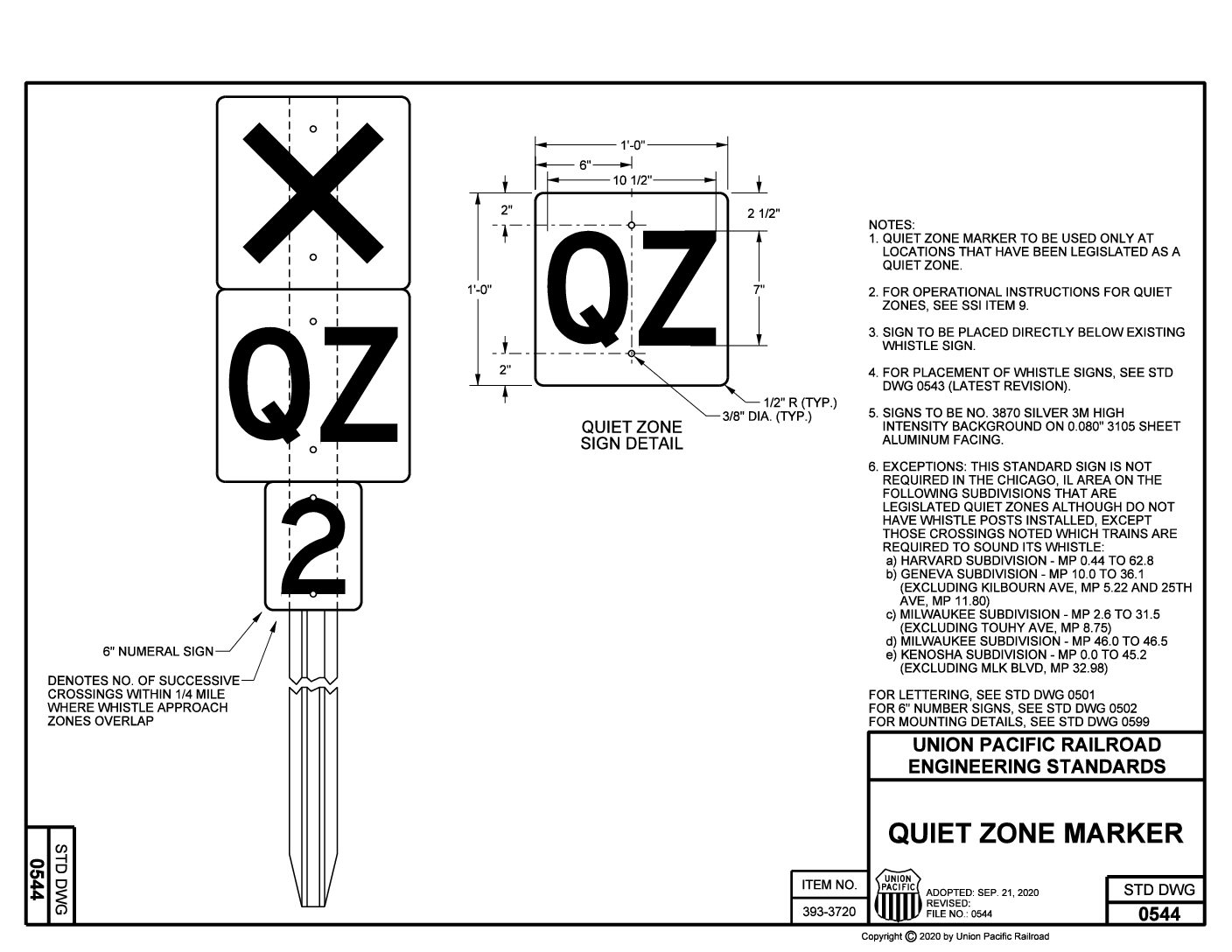 Quiet Zone Marker Sign, UPRR STD DWG 0544 Aldon®