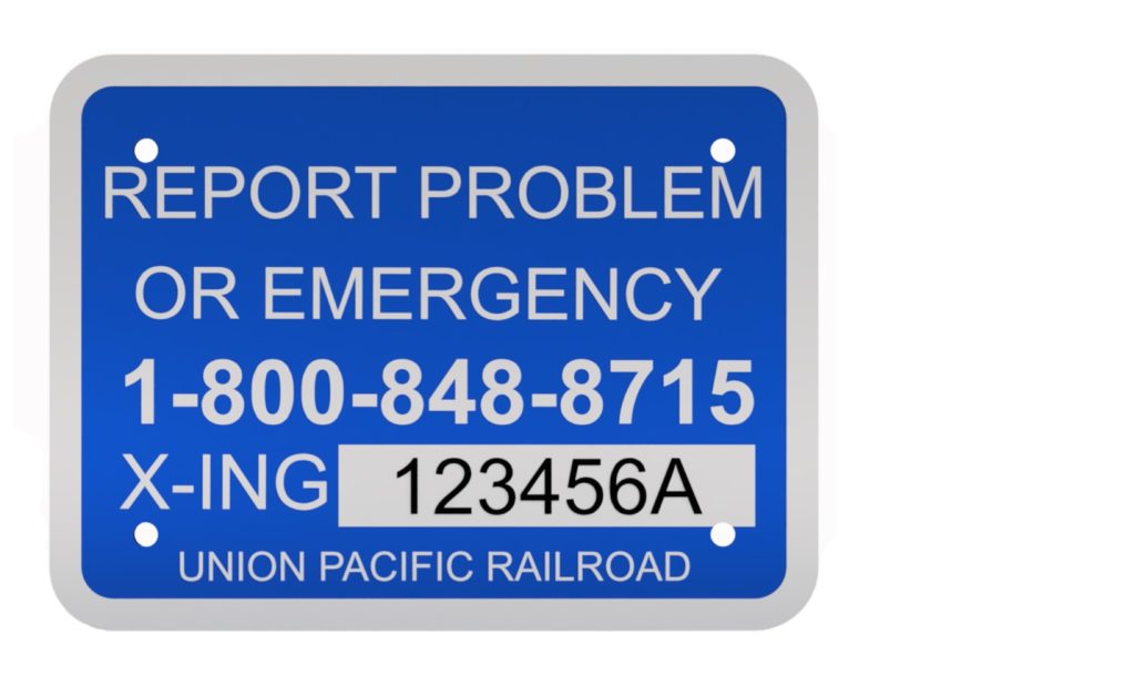 Report Problem Or Emergency Pre-Printed DOT # Sign, UPRR STD DWG 0520A ...