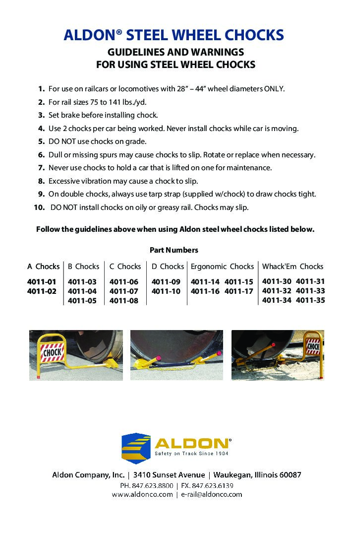 Aldon Steel Wheel Chock Warnings