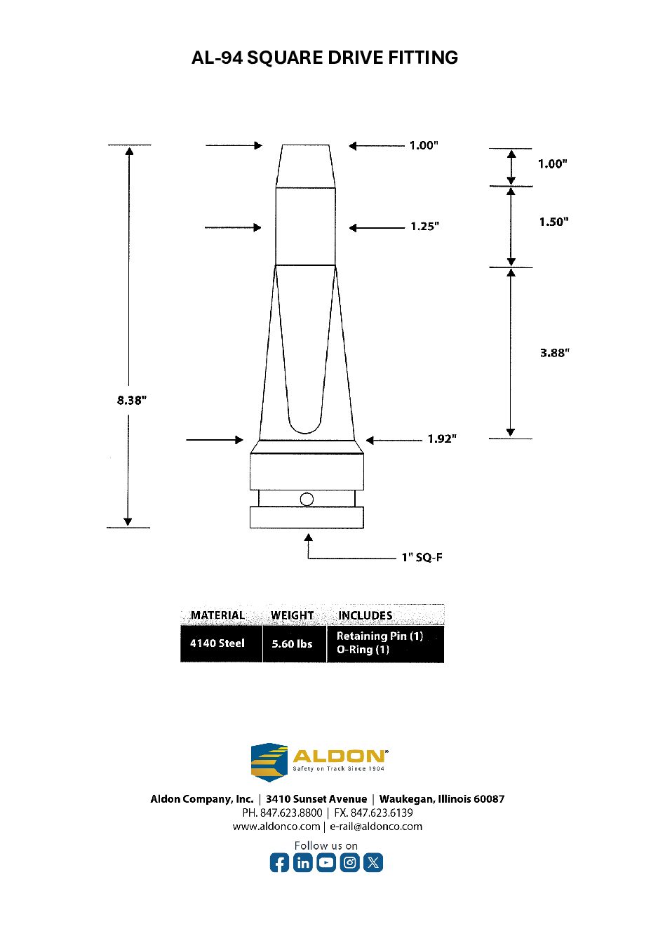AL-94 SQUARE DRIVE FITTING SPECS
