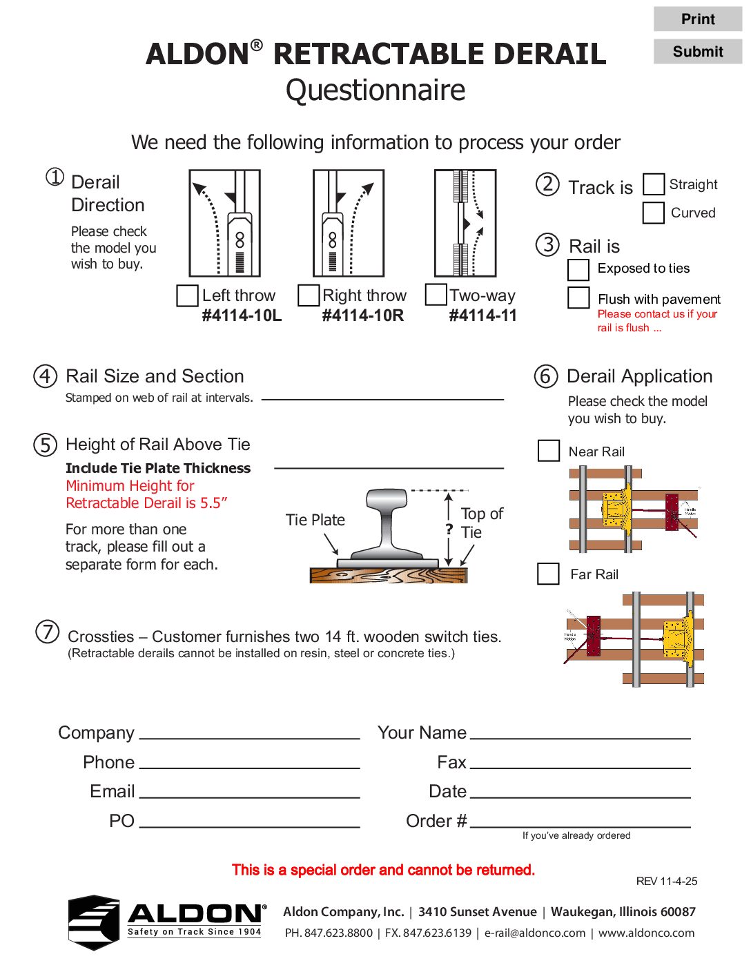 Retractable Derail Sizing Form